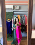 Deep Pink And Green Tilla Embroidered Suit