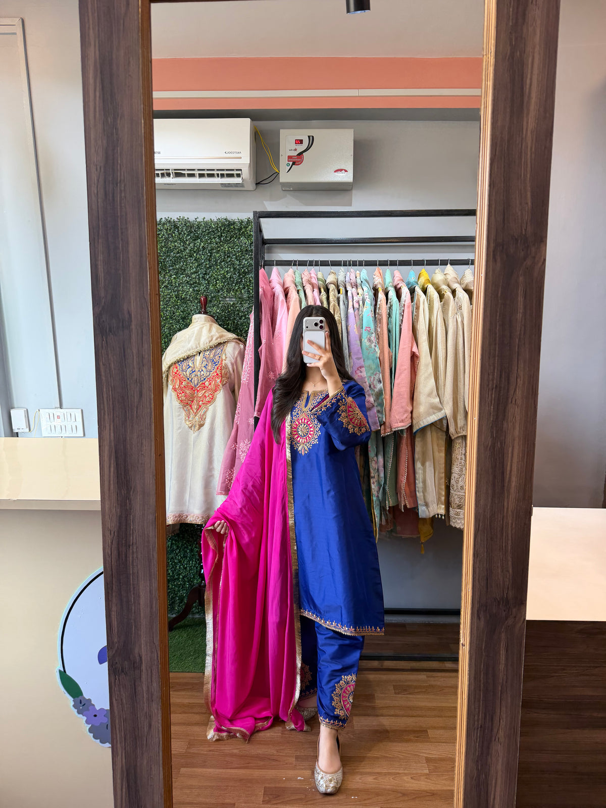 Royal Blue And Rani Pink Tilla Embroidered Suit